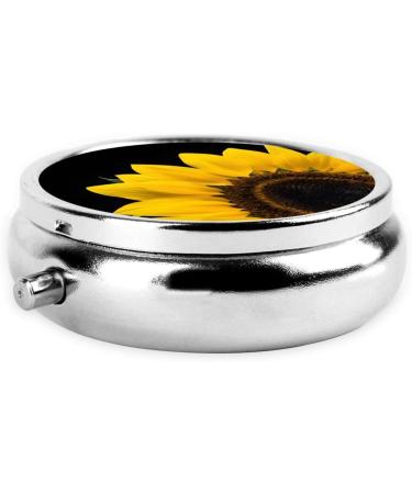 Wild Sunflower Round Pill Box - 3 Compartment Mini Decorative Pocket Organizer for Travel & Vitamins - Buy Online on GoSupps.com
