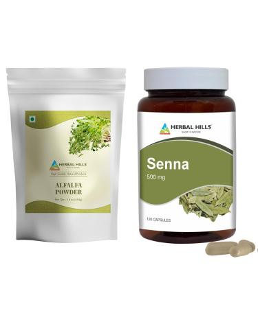 HERBAL HILLS Alfalfa Leaf Powder and Senna Capsules Pack of 2 Combo