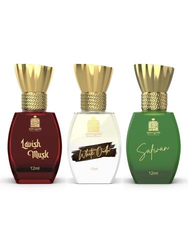 Adil.Qadri Lavish Musk White Oudh & Safwan Attar | Musky Strong Masculine & Fresh Fruity Scent | Long Lasting Alcohol-Free Roll-On Attar For Men & Women | Pack of 3-12ML Each