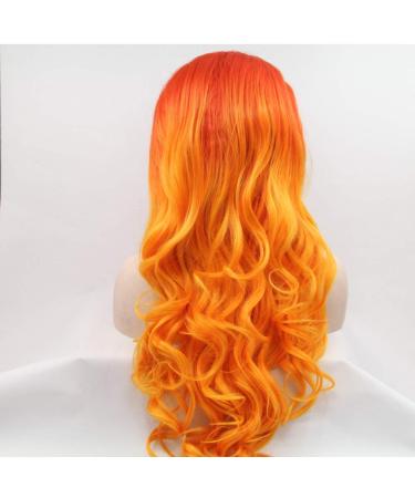 SHIYID Natural Wave Orange Synthetic Lace Front Wig - Long Heat Resistant Fiber Hair for Women | International Shipping - Buy Online on GoSupps.com