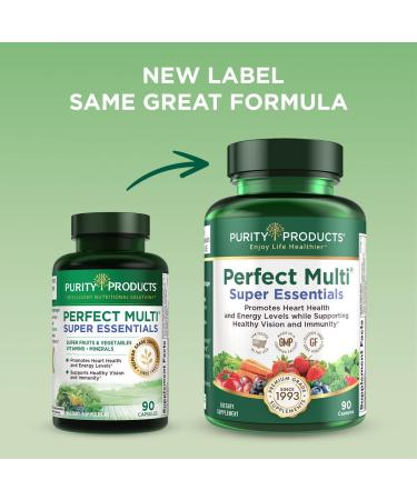 Purity Products Perfect Multi Super Essentials - Multivitamin + Fruits and Vegetables + Promotes Healthy Day and Night Vision Featuring Lutein, Zeaxanthin and Black Currant Extract - 90 Capsules - Buy Online on GoSupps.com