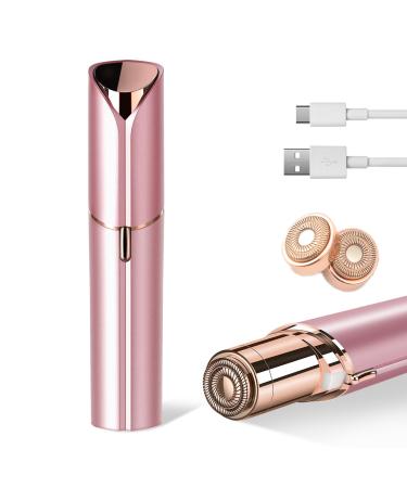 Facial Hair Removal for Women- as Seen on TV Painless Face Shaver -Painless Womens Facial Hair Remover with 2 Replacement Heads Lipstick-Sized USB Rechargeable(Rose Gold) rose-gold