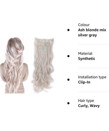 S-noilite 24 Inch Curly Ash Blonde Mix Silver Gray Clip In Hair Extensions - 8pcs Full Head Extension Set in 60 Colours - Sexy Lady Fashion Choice - 17-26 Inches Length - Buy Online on GoSupps.com