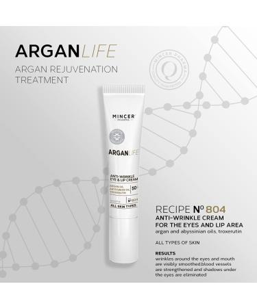 Mincer Pharmaceutical Argan Life 50+ Anti-Wrinkle Eye & Lip Cream - Dark Circle Treatment for All Skin Types with Argan Oil & Troxerutin | 15ml - Buy Online on GoSupps.com