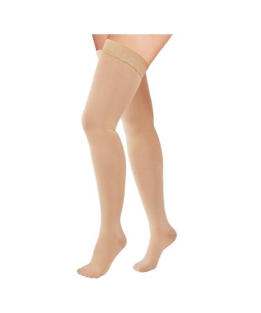 Totexil Compression Stockings for Women & Men, 15-20mmHg Thigh High Compression Socks,Closed Toe Medical Compression Socks with Silicone Dot Band-Best Support for Running Nursing Sports Varicose Veins Beige XX-Large