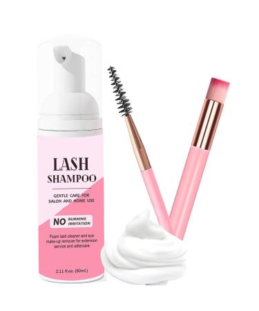 Eyelash Extension Cleanser AREMOD 50ml Lash Shampoo for Lash Extensions with Eyelash Brush for Makeup Remove Salon and Home Use pink