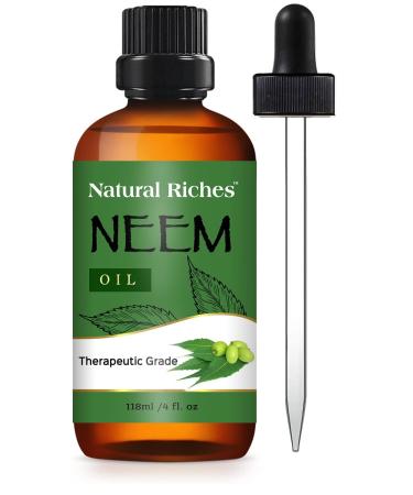 Natural Riches Neem Oil for Skin Care Cold Pressed, 100% Pure. Great for Hair Care, Skin, Nails, Acne Anti-Aging Moisturizer - You can also use it on plants. 4 fl. oz.