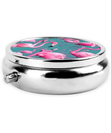 Flock of Flamingos Round Pill Box Organizer - 3 Compartment Portable Travel Pill Box - Black - Buy Online on GoSupps.com