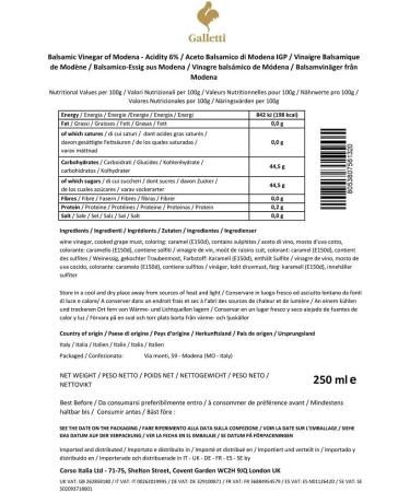 Galletti - Balsamic Vinegar of Modena I.G.P. (250ml) | High Density | Aged 3 years in Small Barrels | Supplied in a bottle - Buy Online on GoSupps.com