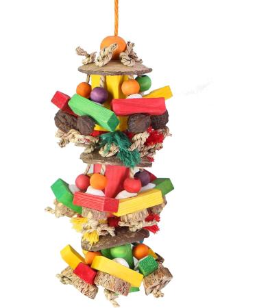Mqupin Parrot Toy Waves - Colorful Wooden Block Accessories for Budgies | Natural Nut Hanging Cage Toy 45cm - Buy Online on GoSupps.com