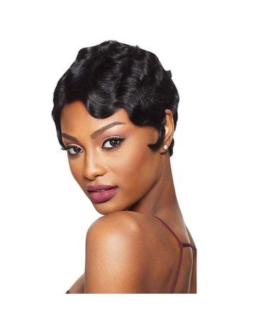 Bybrana Hair Short Finger Wavy Wig Curly Black Cute Nuna Wig Real Retro African Black Wigs for Women Mommy Wig Is Looks Natural (1B black)