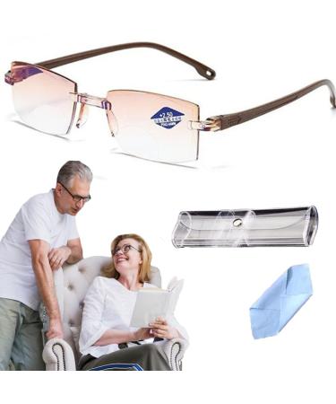 2023 New Upgrade Sapphire High Hardness Anti Blue Light Intelligent Dual Focus Reading Glasses (Brown 1.5) Brown 1.5