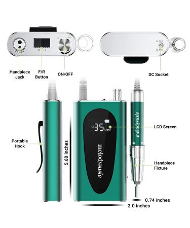 MelodySusie 35000RPM Rechargeable Nail Drill | Cordless Portable Electric File for Acrylic Gel Nails | Manicure Pedicure Tool with Low Noise & Heat | Sparkle Plus (Green) - Buy Online on GoSupps.com