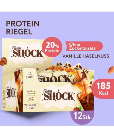 Fitnesshock Protein Bar Set - Sugar-Free Low Carb 20% Protein 1g Sugar Fiber-Rich Crispy Hazelnut - 12x50g Pack - Buy Online on GoSupps.com