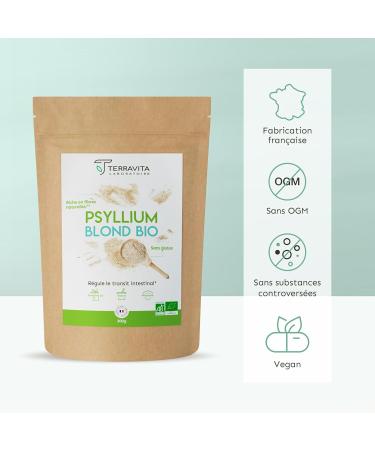 Organic PSYLLIUM Blonde | 99% Pure Husk Integuments | Natural Soft Fibers for Digestion and Transit | Rich in Mucilage for Optimal Effectiveness | Made in France | 300g | Terravita - Buy Online on GoSupps.com
