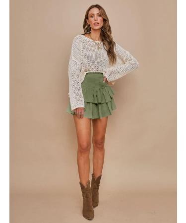 LAEMILIA Womens Elastic Waist Flared Floral Print Skirt with Drawstring - Green - Size L - Buy Online on GoSupps.com