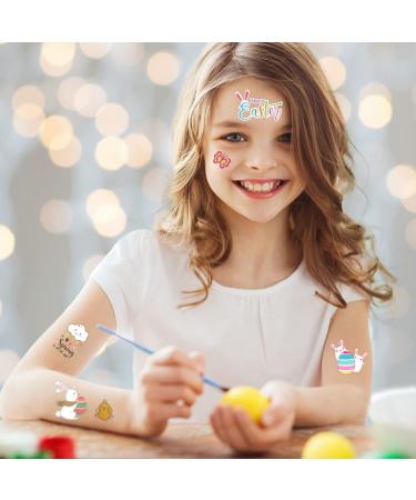 Easter Temporary Tattoos for Kids - Bunny Egg Rabbit Flower Butterflies Stickers - 10 Sheets - Easter Party Supplies & Decorations - Buy Online on GoSupps.com