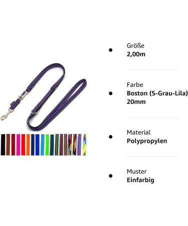 Buy Premium Boston Dog Linen Leash - Available in 2m 2.4m 2.8m 3.5m & 5m (20mm & 25mm) - S-Gray-Purple Color - International Shipping - Buy Online on GoSupps.com