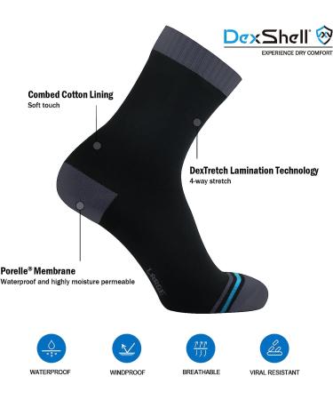 DexShell Essential Waterproof Ultralite Socks for Men and Women - Medium Jet Black/Grey - Buy Online on GoSupps.com