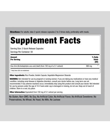 Piping Rock Uva Ursi Capsules 960mg - 100 Count Herbal Extract Supplement - Buy Online on GoSupps.com