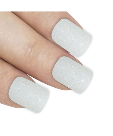 False Nails Bling Art White Gel French Squoval 24 Fake Medium Acrylic Tips