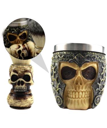 Frcolor Skull Beard Brush Set - Wooden & Metal Shaving Brush for Travel & Face Cleaning | Premium Shaving Tools - Buy Online on GoSupps.com