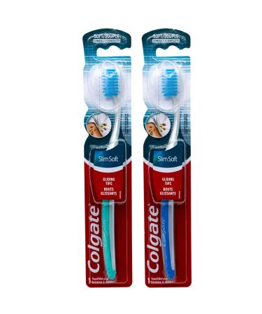 Colgate Slim Soft Toothbrush Gliding Tips Compact Soft (Colors Vary) - Pack of 2