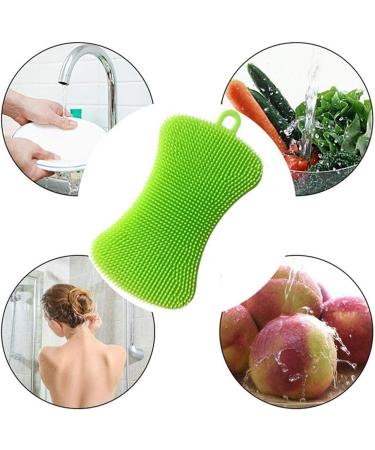 Silicone Sponge Kitchen Dish Cleaning Sponge Multi-purpose Scrubber Cleaning Pot Cleaning Brush Panda Bowl Fruit Vegetable Green - Buy Online on GoSupps.com