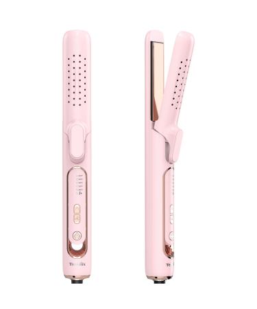 Terviiix Airflow Styler Hair Straightener & Curler Titanium Flat Iron for Travel Straightening Iron with Cooling Air Vents to Lock in Style 5 Adjustable Temp Auto Shut Off Dual Voltage Pink