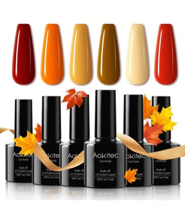 Aokitec Gel Nail Polish Kit 6x7.5ml Gel Polish Set Soak Off Nail Gel Polish Set 2021 New Fall Light Dark Orange Yellow Red Brown Gel Nail Manicure Kit DIY Home Gifts for Women Christmas(Autumn Leaves) - Buy Online on GoSupps.com