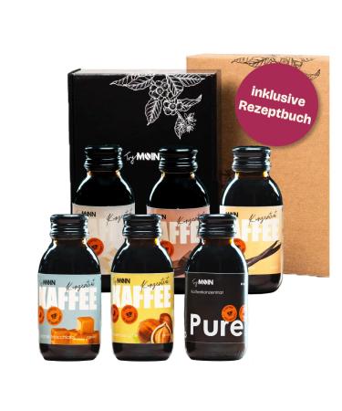 Trymoin-trial and gift set-6 bottles of coffee circuit with coffee syrup including recipe book ice coffee on barista level coffee gift set coffee syrup set 90 coffees 6 varieties