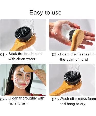 Manual Facial Cleansing Brush-Bamboo Charcoal Fiber Bristles and Wooden Handle-Skin Cleanser & Scrubber for Applying Face Mask Acne Washing Daily Deep Pore Cleaning - Buy Online on GoSupps.com
