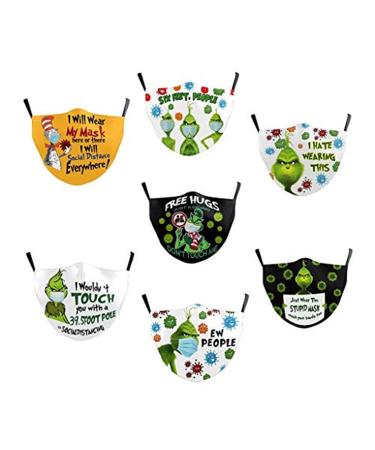 Youning unisex mouth protection with motif Christmas 3d print funny motifs mouth and nose protection dust protection with filters washable opposable multifunctional hillt bandana neckerchief 7 PCs
