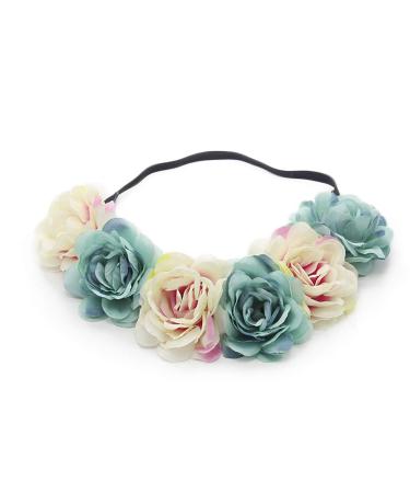 Miaoo Rose Floral Crown Garland Headband Wedding Party Festival Hair Accessories To Girls Bride and Bridesmaid (Blue A)