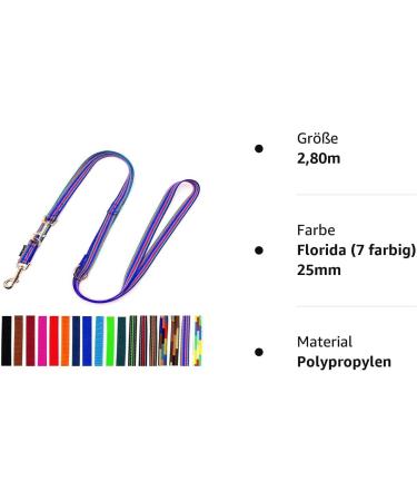 Florida 7 Colored Dog Linen Leash - 2.80m 25mm for Large Dogs | Durable Stylish & International Shipping - Buy Online on GoSupps.com