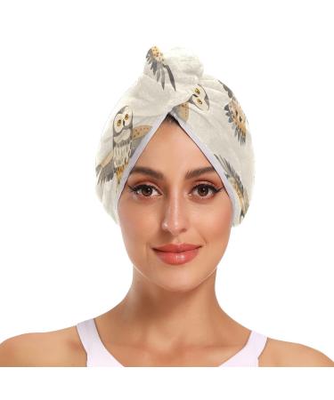 Flying Owl Hair Towel 2 Pack Super Absorbent Hair Drying Towel Quick Dry Hair Turbans Head Towel with Button Twisty Wrap for Women Girls
