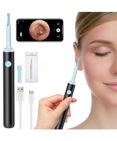 Caffney Ear Wax Removal Tool with Camera Ear Cleaner with 1080P Wireless Ear Otoscope and Silicone Ear Spoon Ear Cleaner Compatible with ipad Android Phone Suit for Adults(black)
