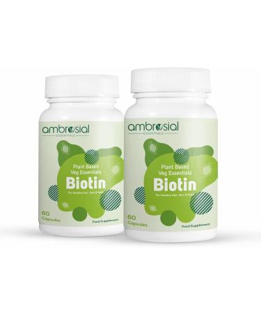 AMBROSIAL Biotin Hair Growth Supplement 2500mcg Biotin Hair Supplements | Hair Support | Plant Based | Natural Skin Support | Nail Vitamin (Pack of 2) - 120 Capsules 60 Count (Pack of 2)