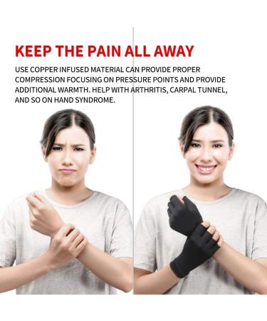 Copper Compression Fingerless Arthritis Gloves - Pain Relief for Arthritis & Carpal Tunnel - 1 Pair Medium Black - Buy Online on GoSupps.com