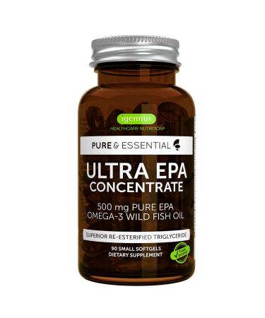 Pure & Essential Ultra Pure EPA Omega-3 Concentrate 500 mg, Wild Fish Oil, rTG, 90 Small Softgels 90 Count (Pack of 1)