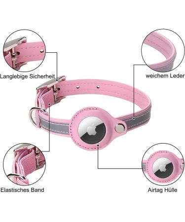 Mouyou Leather Airtag Cat Collar - Adjustable Pink Neck Band for Cats & Small Dogs | Safety Lock & Holder for Tracking (28-37cm) - Buy Online on GoSupps.com