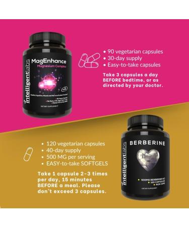 Intelligent Labs 2-in-1 Bundle of MagEnhance Magnesium Supplement (Magnesium L-Threonate Complex with Mg Glycinate and Mg Taurate) and Max Strength Berberine 500MG Capsules - Buy Online on GoSupps.com