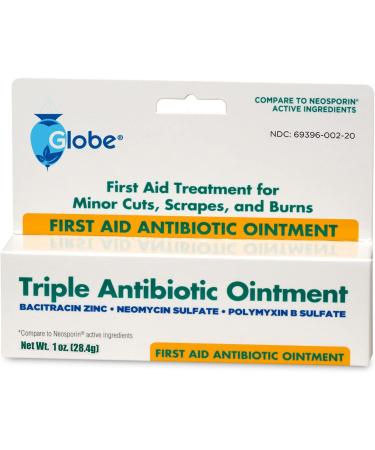 Globe Triple Antibiotic Ointment 1 oz (2-Pack) - 24-Hour Infection Protection for Minor Scrapes, Burns, and Cuts - Buy Online on GoSupps.com