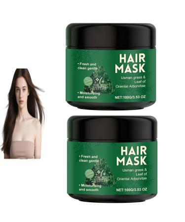 Masque capillaire Usman Grass avec feuille d'Arborvitae orientale traitement capillaire naturel pour cheveux clairsem s/secs hydratant et brillant du cuir chevelu durable (2PCS)