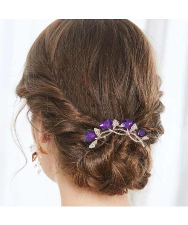 Bohend Rhinestone Hair Comb Crystal Hair Pieces Wedding Hair Accessories Jewelry for Women and Girls (Purple)