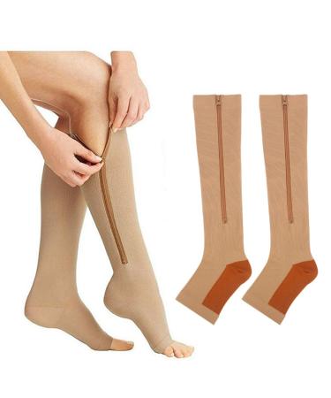 Kenanlan compression stockings with zipper open toes knee-high stretchy breathable calf compression stockings for sport 3 pairs L-XL