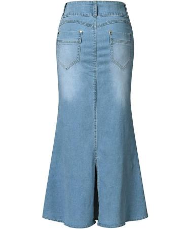 Sanahy Women's High Waist Denim A-Line Skirt | Knee Length Fishtail Style | Light Blue | 3XL - Buy Online on GoSupps.com