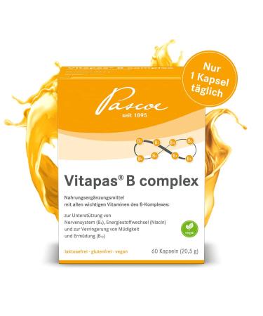 Vitapas B Complex: Vitamin B complex with all 8 important B vitamins (B1 B2 B3 B5 B6 B12) biotin & folic acid- energy & strong nerves- vegan lactose & gluten-free- 60 capsules - Buy Online on GoSupps.com