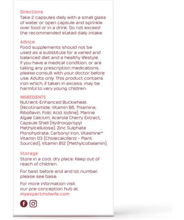 My Expert Midwife Pre-Conception & Pregnancy Women's Vegan Supplements 12 Essential Prenatal Vitamins & Minerals Including 400 g Natural Folic Acid from Folate 10 g Vitamin D 120 Capsules Womens Supplement Duo - Buy Online on GoSupps.com