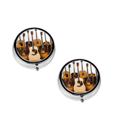 Guitar Printed Mini Round Pill Box Pill Box 3 Compartment Medicine Pill Case Pill Organizer Travel Pillbox Portable Pill Box for Pocket Home Office Use